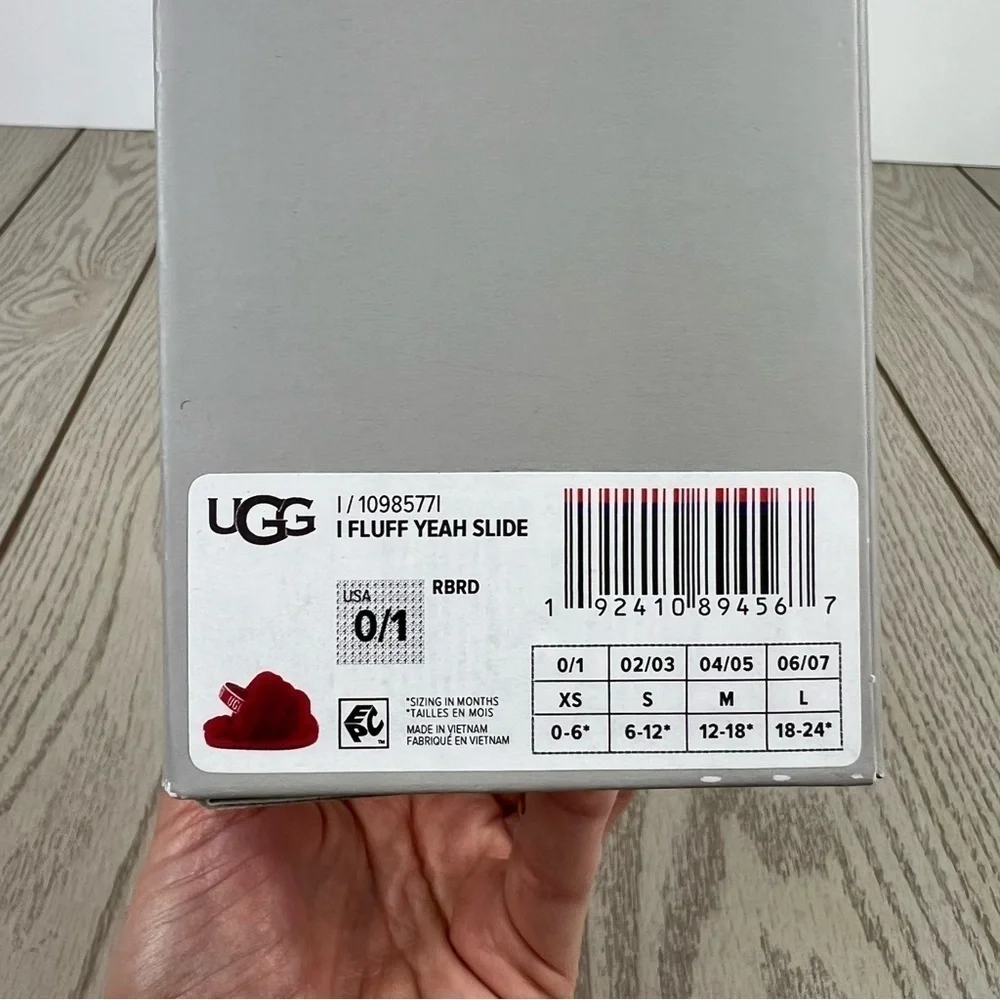 UGG Infant Fluff Yeah Furry Fuzzy Sandals 0/1 XS 0-6 months Ribbon Red $55